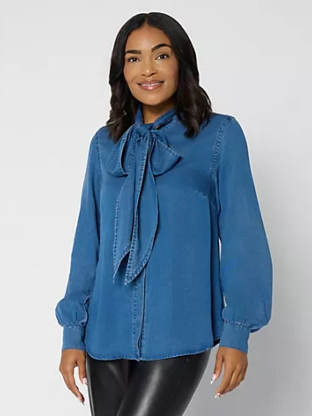 Carla Rockmore Collection Chambray Bow Tie Blouse Size 1X NWOT
